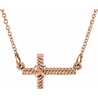 14K Rose Sideways Rope Cross 16 1/2" Necklace
