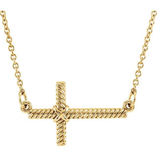 14K Yellow Sideways Rope Cross 16 1/2" Necklace