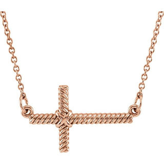 14K Rose Sideways Rope Cross 16 1/2" Necklace