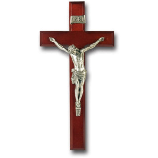12" Dark Wood Cherry Wood Cross With Pewter Corpus