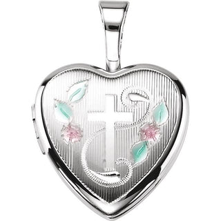 Sterling Silver Enamel Cross Heart Locket