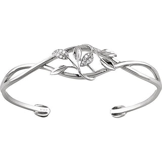 14K White .05 CTW Natural Diamond Floral Cuff 6" Bracelet