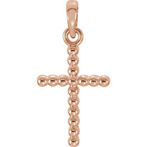 14K Rose 13.5x9.4 MM Beaded Cross Pendant