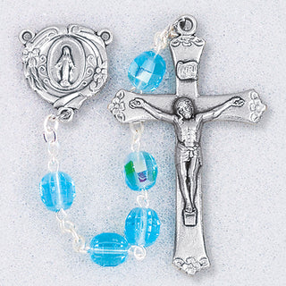 Aqua Crystal Aurora Borealis 7MM Rosary with Deluxe Crucifix And Center