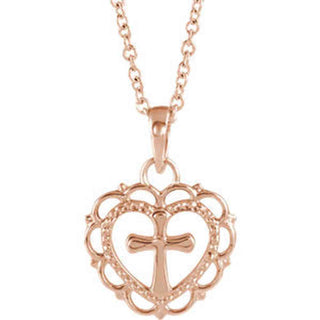 14K Rose Youth Heart with Cross 16-18" Necklace