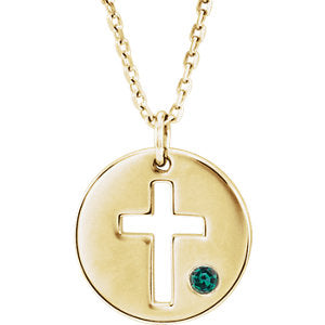 14K Gold Alexandrite Pierced Cross Disc 16-18" Necklace