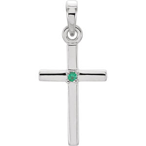 14K White 19.2x9 MM Emerald Cross Pendant