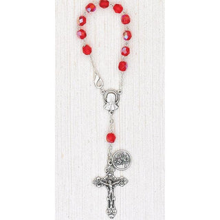 4-Pack - 6mm Glass Red Auto Rosary with Premium Centerpiece and Crucifix with St Christopher Pendant
