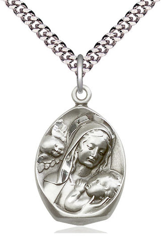 Sterling Silver Madonna & Child Medal Catholic Jewelry