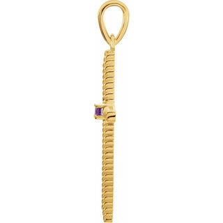 14K Yellow Natural Amethyst Cross Pendant