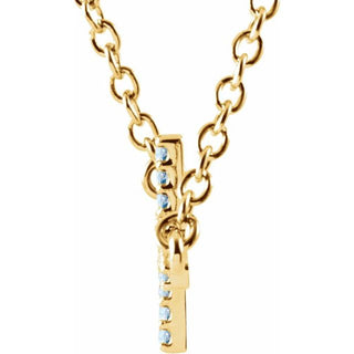 14K Yellow Natural Aquamarine Sideways Cross 16-18" Necklace