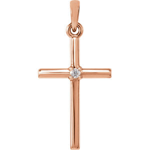 14K Rose 22.65x11.4 MM .015 Diamond Cross Pendant