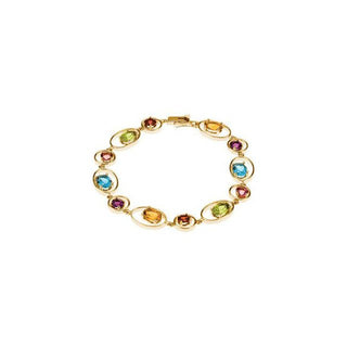 14K Yellow Natural Citrine, Natural Peridot, Natural Swiss Blue Topaz, Natural Amethyst, Natural Pink Tourmaline & Natural Mozambique Garnet Geometric Link 7 1/2" Bracelet