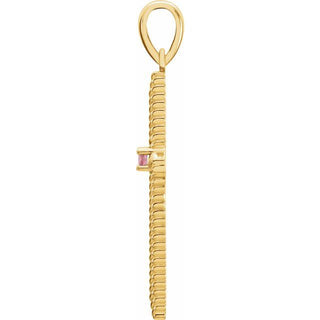 14K Yellow Natural Pink Tourmaline Cross Pendant