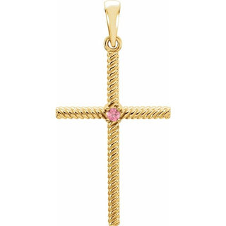 14K Yellow Natural Pink Tourmaline Cross Pendant
