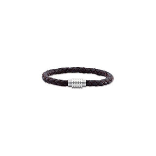 Stainless Steel & 6 mm Dark Brown Braided Leather 8 1/2" Bracelet 