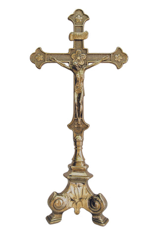 Standing Crucifix in Shiny Brass 13"