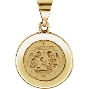 14K Gold 14.75 MM Round Hollow Baptismal Medal