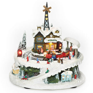 6.75-Inch Lighted Musical Train Station - Rotating