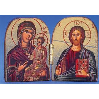 Greek Icon - Diptych -Glikofilousa/ Pantocrator- hand-carved