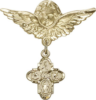 14kt Gold Filled Large Angel w/Wings 4-Way Baby Badge