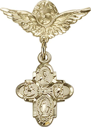 14kt Gold Filled Small Angel w/Wings 4-Way Baby Badge