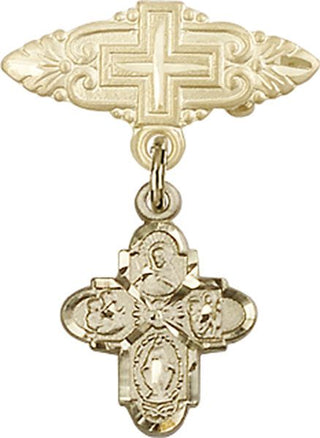 14kt Gold Badge Pin With Cross 4-Way Baby Badge
