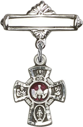 Sterling Silver Polished Badge Pin 5-Way Baby Badge