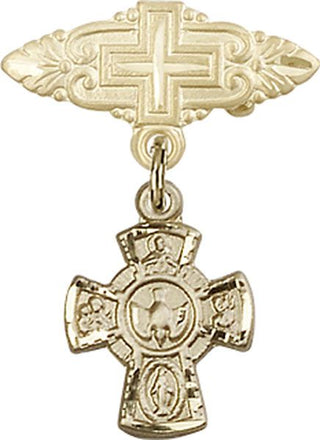 14kt Gold Filled Badge Pin With Cross 5-Way Baby Badge