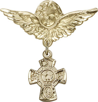 14kt Gold Large Angel w/Wings 5-Way Baby Badge
