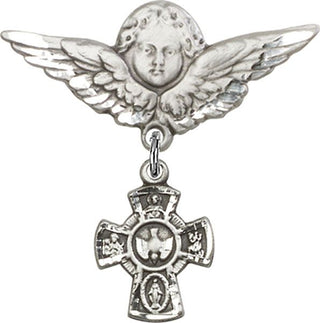 Sterling Silver Large Angel w/Wings 5-Way Baby Badge