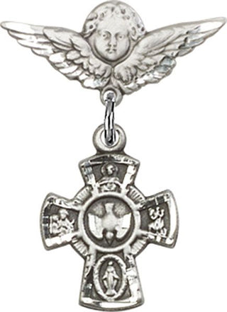 Sterling Silver Small Angel w/Wings 5-Way Baby Badge