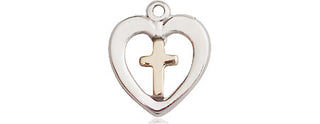 Two-Tone GF/SS Heart Cross Medal Religious and Catholic Jewelry