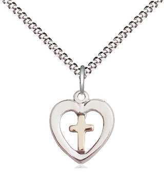 Two-Tone GF/SS Heart Cross Medal Religious and Catholic Jewelry