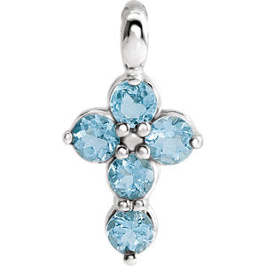 Sterling Silver Aquamarine Cross Pendant
