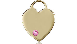 14kt Gold Filled Heart Pendant with a 3mm Rose Swarovski stone on an 18-inch Gold Filled Light Curb Chain Engraved Catholic Saint Jewelry
