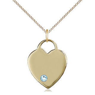 14kt Gold Filled Heart Charm Aqua Swarovski | 18-inch Chain | Engravable