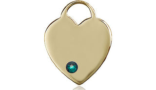 14kt Gold Filled Heart Pendant with a 3mm Emerald Swarovski stone on an 18-inch Gold Filled Light Curb Chain Engraved Catholic Saint Jewelry