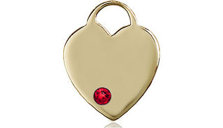 14kt Gold Filled Heart Pendant with a 3mm Ruby Swarovski stone on an 18-inch Gold Filled Light Curb Chain Engraved Catholic Saint Jewelry