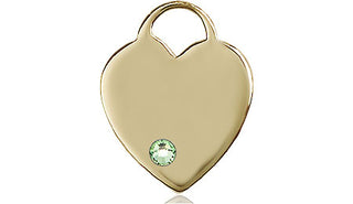 14kt Gold Filled Heart Pendant with a 3mm Peridot Swarovski stone on an 18-inch Gold Filled Light Curb Chain Engraved Catholic Saint Jewelry