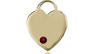 14kt Gold Heart Medal with a 3mm Garnet Swarovski stone Engraved Catholic Saint Jewelry