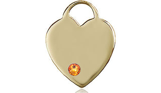 14kt Gold Heart Medal with a 3mm Topaz Swarovski stone Engraved Catholic Saint Jewelry