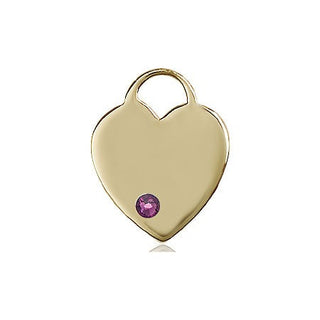 14kt Gold Heart Medal with a 3mm Amethyst Swarovski stone Engraved Catholic Saint Jewelry