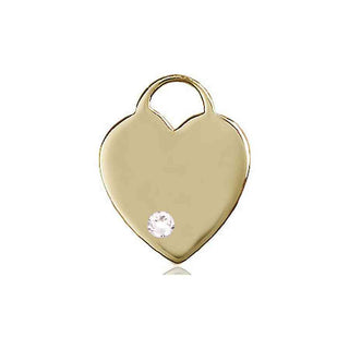 14kt Gold Heart Medal with a 3mm Crystal Swarovski stone Engraved Catholic Saint Jewelry
