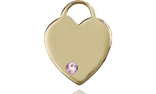 14kt Gold Heart Medal with a 3mm Light Amethyst Swarovski stone Engraved Catholic Saint Jewelry