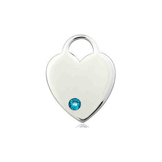Sterling Silver Heart Pendant with a 3mm Zircon Swarovski stone on an 18-inch Sterling Silver Light Curb Chain Engraved Catholic Saint Jewelry