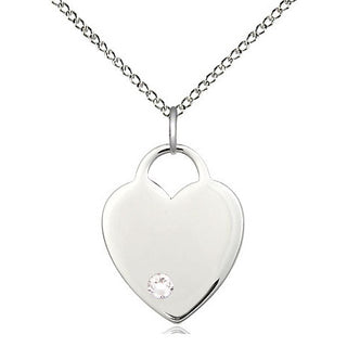 Sterling Silver Heart Charm Crystal | 18-inch Chain | Engravable