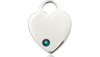 Sterling Silver Heart Pendant with a 3mm Emerald Swarovski stone on an 18-inch Sterling Silver Light Curb Chain Engraved Catholic Saint Jewelry
