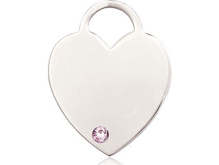 Sterling Silver Heart Pendant with a 3mm Light Amethyst Swarovski stone on an 18-inch Sterling Silver Light Curb Chain Engraved Catholic Saint Jewelry