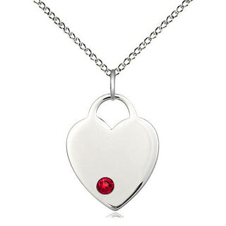 Sterling Silver Heart Charm Ruby | 18-inch Chain | Engravable